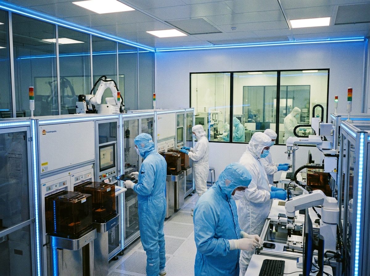 Interior de un cuarto limpio con equipo de nanofabricación