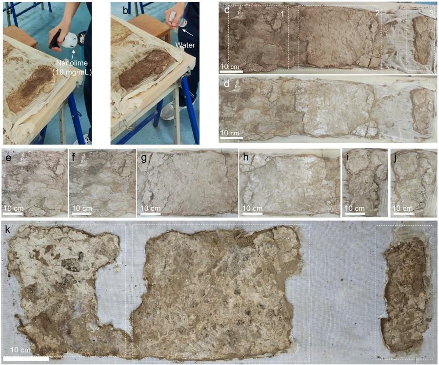 Consolidación del enyesado de pinturas murales antiguas con nanopartículas de cal